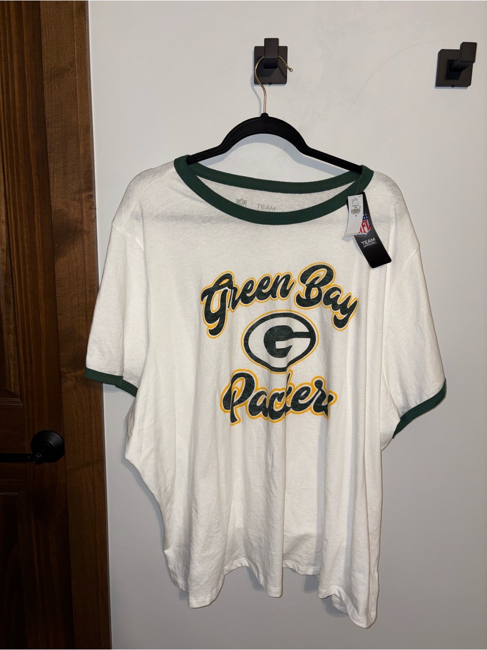 NFL Green Bay Packers White Ringer Tee with Green and Gold Accents
